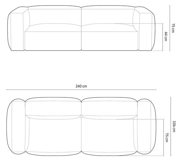Szara aksamitna sofa modułowa 240 cm Martina – Micadoni