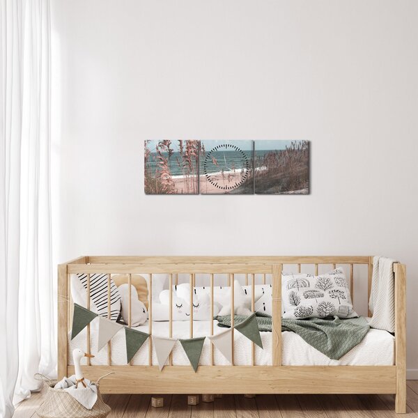 Obraz - Różowa plaża (z zegarem) (90x30 cm)