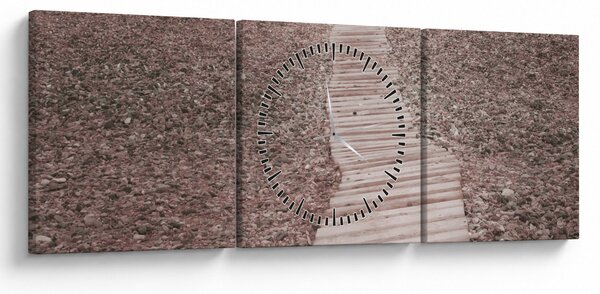 Obraz - Plaża żwirowa (z zegarem) (90x30 cm)