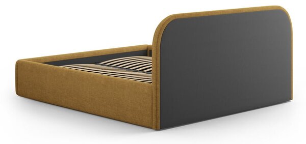 Musztardowe tapicerowane łóżko dwuosobowe ze schowkiem ze stelażem 140x200 cm Juno – Windsor & Co Sofas