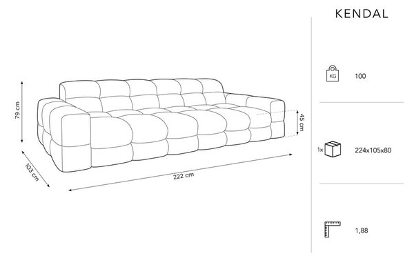 Ciemnoniebieska aksamitna sofa 222 cm Kendal – Micadoni Home
