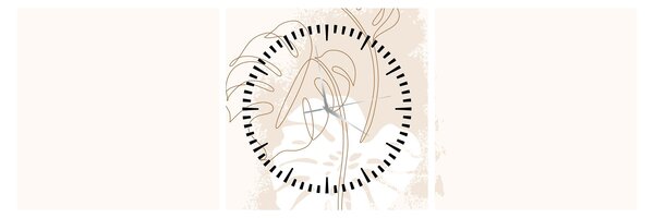 Obraz - Line art monstera N⁰1 (z zegarem) (90x30 cm)