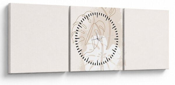 Obraz - Line art monstera N⁰1 (z zegarem) (90x30 cm)