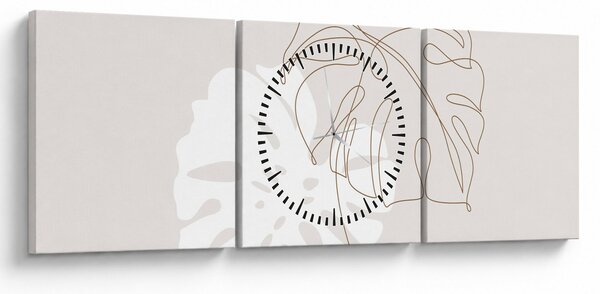 Obraz - Line art monstera N⁰2 (z zegarem) (90x30 cm)