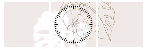 Obraz - Line art monstera N⁰2 (z zegarem) (90x30 cm)