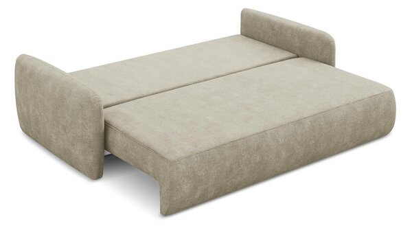 Beżowa rozkładana sofa z tkaniny szenilowej ze schowkiem 218 cm Lilo – Makamii