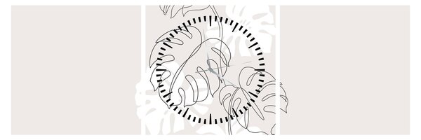 Obraz - Line art monstera N⁰3 (z zegarem) (90x30 cm)