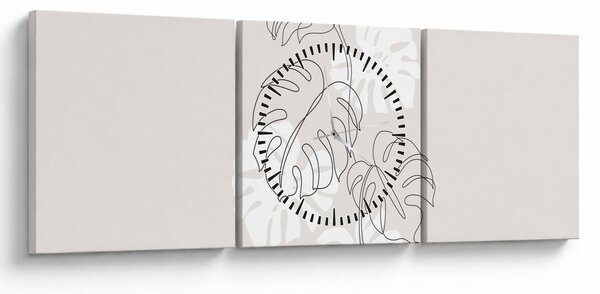 Obraz - Line art monstera N⁰3 (z zegarem) (90x30 cm)