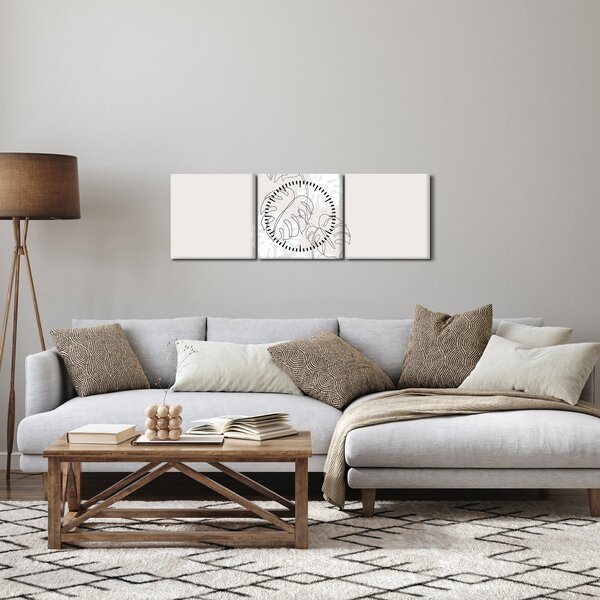 Obraz - Line art monstera N⁰3 (z zegarem) (90x30 cm)