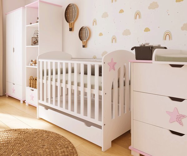 Szafa dziecięca STARS BABY z szufladą – biała z dekoracyjną gwiazdką
