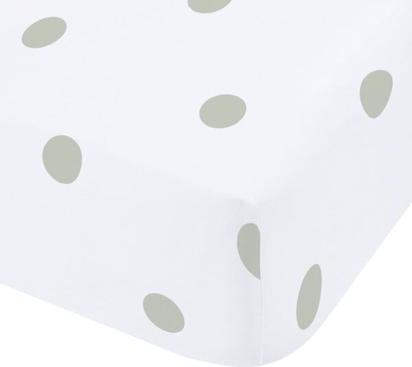 Biało-zielone flanelowe prześcieradło z gumką 150x200 cm Polka Dot – Catherine Lansfield
