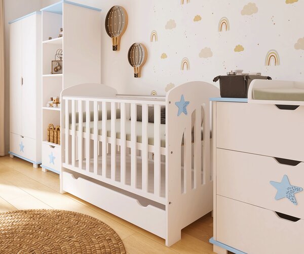 Szafa dziecięca STARS BABY z szufladą – biała z dekoracyjną gwiazdką