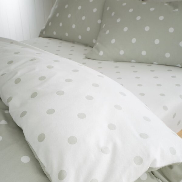 Biało-zielone flanelowe prześcieradło z gumką 150x200 cm Polka Dot – Catherine Lansfield