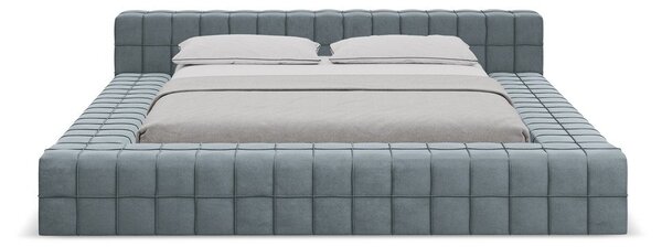 Jasnoniebieskie tapicerowane łóżko dwuosobowe ze stelażem 140x200 cm Akela – Makamii