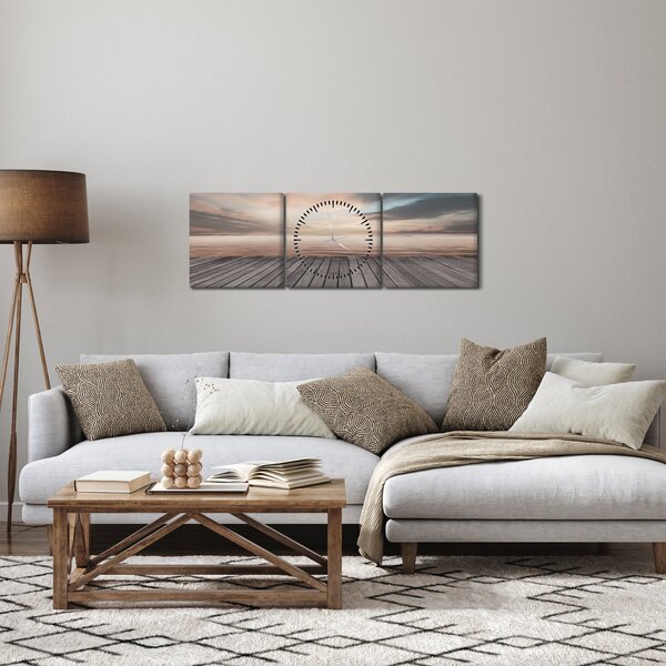 Obraz - Molo o zachodzie słońca (z zegarem) (90x30 cm)