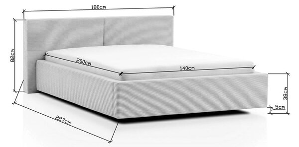 Jasnoszare tapicerowane łóżko dwuosobowe bez stelaża 140x200 cm Cube – Meise Möbel