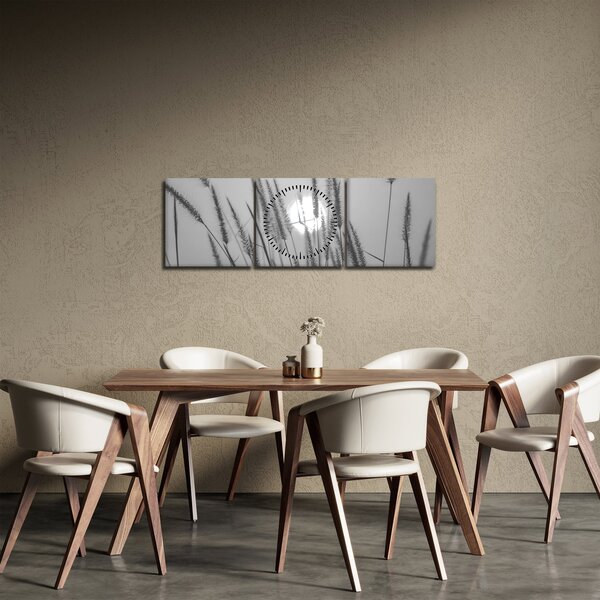 Obraz - Łąka o zachodzie słońca (z zegarem) (90x30 cm)