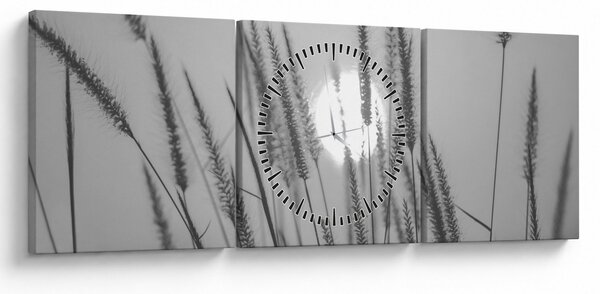 Obraz - Łąka o zachodzie słońca (z zegarem) (90x30 cm)