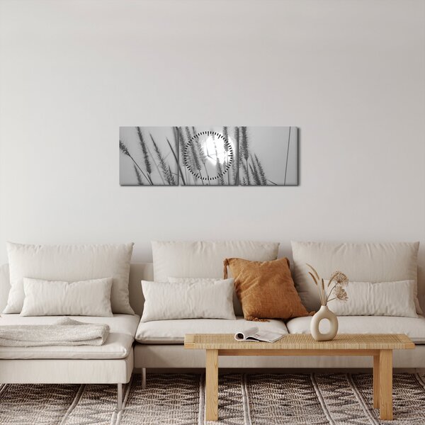 Obraz - Łąka o zachodzie słońca (z zegarem) (90x30 cm)