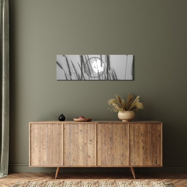 Obraz - Łąka o zachodzie słońca (z zegarem) (90x30 cm)
