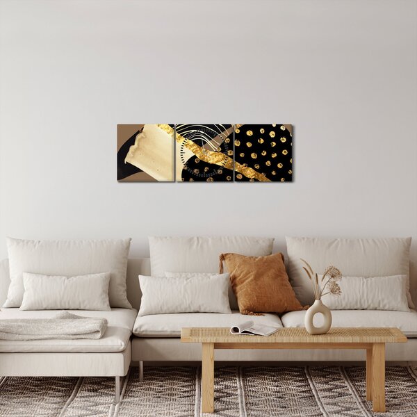 Obraz - Abstrakcja złotobrązowa N⁰1 (z zegarem) (90x30 cm)