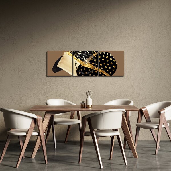 Obraz - Abstrakcja złotobrązowa N⁰1 (z zegarem) (90x30 cm)