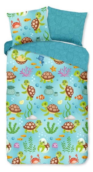 Niebieska bawełniana pościel dziecięca jednoosobowa 140x220 cm Turtles – Good Morning
