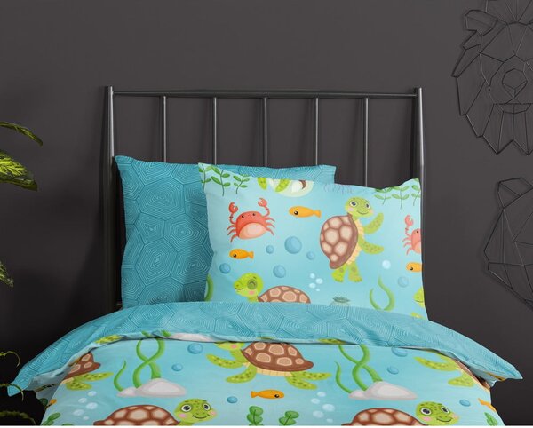Niebieska bawełniana pościel dziecięca jednoosobowa 140x220 cm Turtles – Good Morning