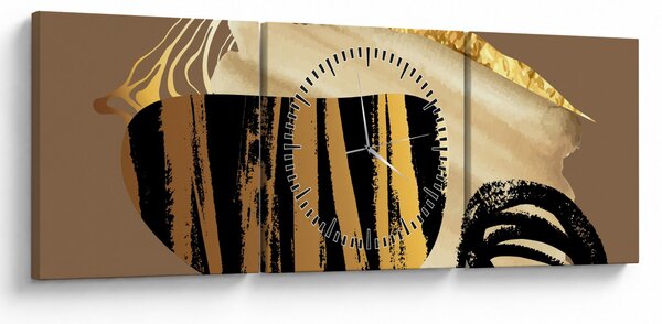 Obraz - Abstrakcja złotobrązowy N⁰2 (z zegarem) (90x30 cm)