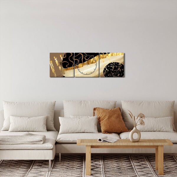 Obraz - Abstrakcja złotobrązowy N⁰3 (z zegarem) (90x30 cm)