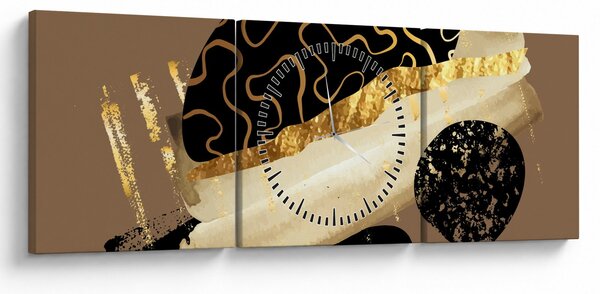 Obraz - Abstrakcja złotobrązowy N⁰3 (z zegarem) (90x30 cm)