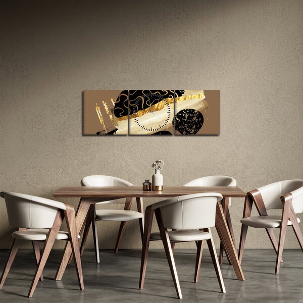 Obraz - Abstrakcja złotobrązowy N⁰3 (z zegarem) (90x30 cm)