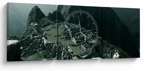 Obraz - Lamy w Machu Picchu w Peru (z zegarem) (90x30 cm)