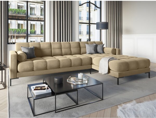 Beżowy aksamitny narożnik Cosmopolitan Design Bali, prawostronny