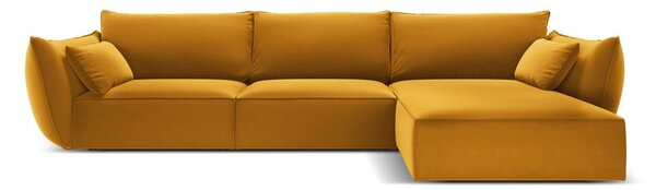 Musztardowy aksamitny narożnik (prawostronny/z szezlongiem) Vanda – Mazzini Sofas