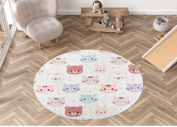 Dywan dziecięcy odpowiedni do prania w kolorze kości słoniowej ø120 cm Cute Animals – Vitaus