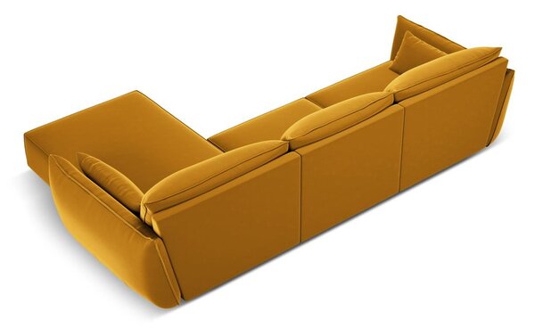 Musztardowy aksamitny narożnik (prawostronny/z szezlongiem) Vanda – Mazzini Sofas