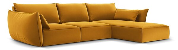 Musztardowy aksamitny narożnik (prawostronny/z szezlongiem) Vanda – Mazzini Sofas