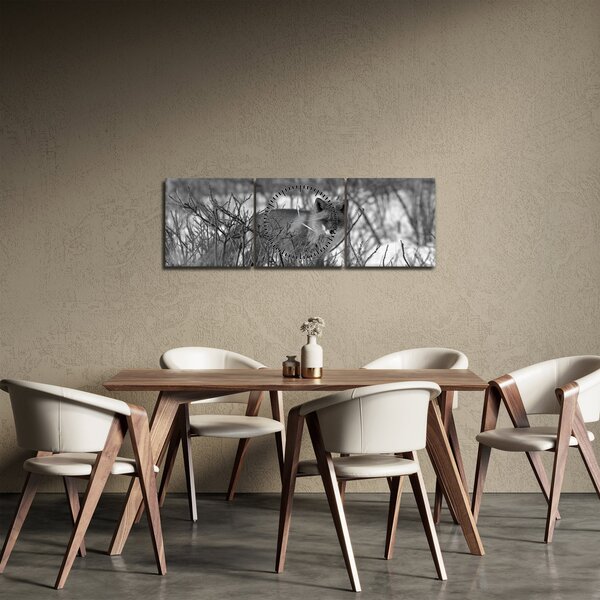 Obraz - Lis w zimie (z zegarem) (90x30 cm)