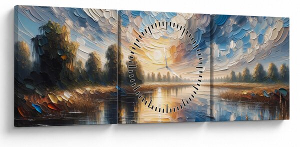 Obraz - Obraz słońca nad wodą (z zegarem) (90x30 cm)