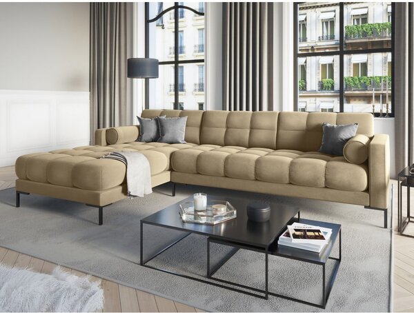 Beżowy aksamitny narożnik Cosmopolitan Design Bali, lewostronny