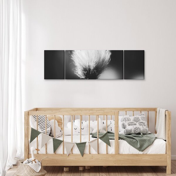 Obraz - Czarno-biała trawa bawełniana (170x50 cm)