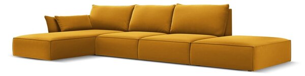 Musztardowy aksamitny narożnik (lewostronny/z szezlongiem) Vanda – Mazzini Sofas