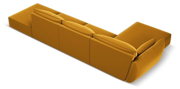 Musztardowy aksamitny narożnik (lewostronny/z szezlongiem) Vanda – Mazzini Sofas