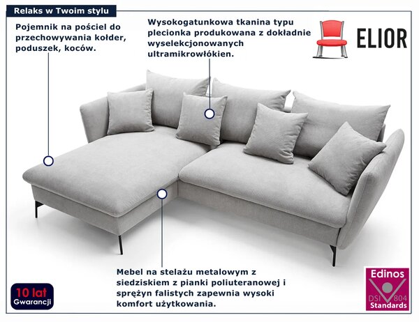 Jasnoszara kanapa narożna z pojemnikiem D9-L59