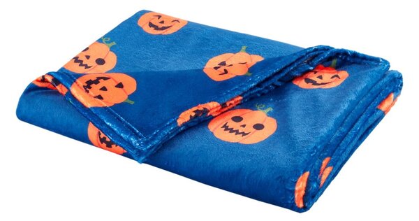 Niebiesko-pomarańczowy koc z motywem Halloween z mikropluszu 130x170 cm Halloween Pumpkins – Catherine Lansfield