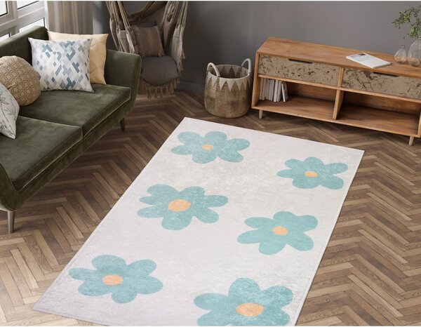 Miętowo-kremowy dywan dziecięcy odpowiedni do prania 60x100 cm Cute Flowers Green – Vitaus