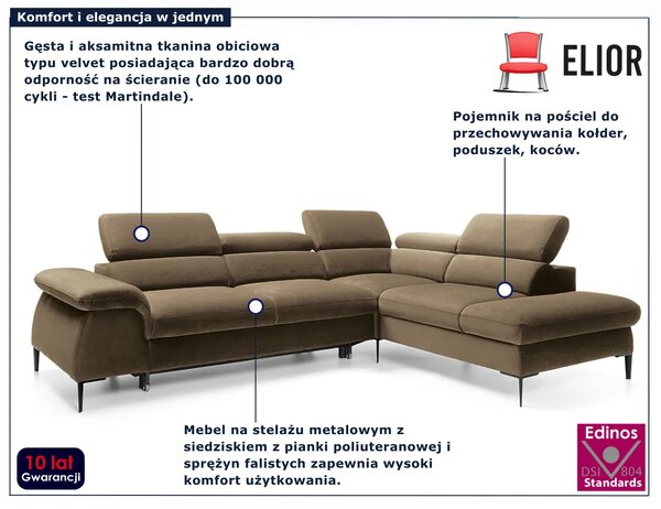 Oliwkowy narożnik nowoczesny z funkcją spania K1-R93