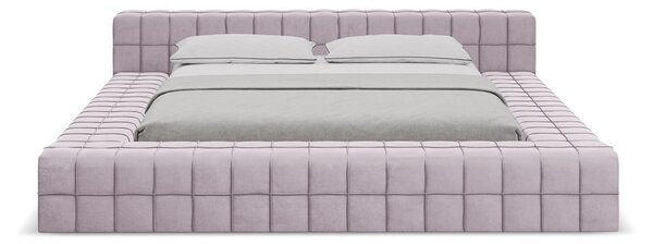 Lawendowe tapicerowane łóżko dwuosobowe ze stelażem 140x200 cm Akela – Makamii