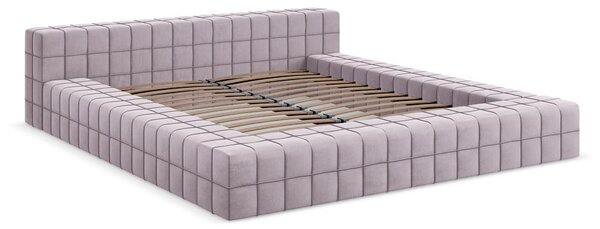 Lawendowe tapicerowane łóżko dwuosobowe ze stelażem 140x200 cm Akela – Makamii